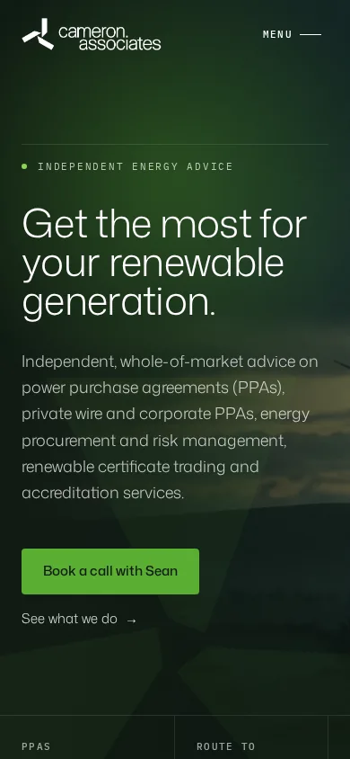 Cameron Associates website shown at mobile size