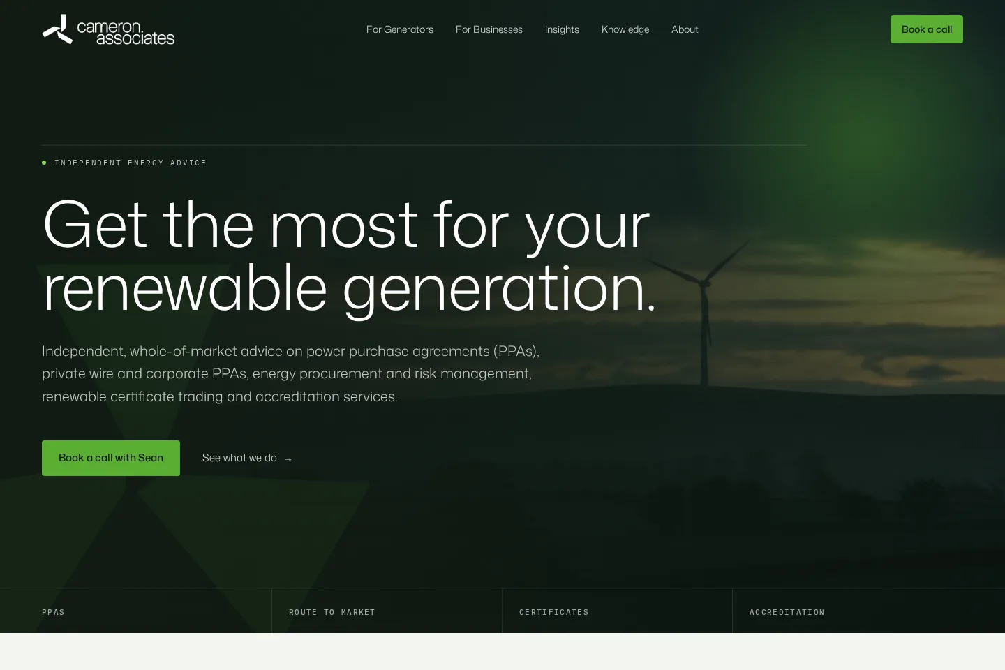 Cameron Associates website shown at desktop size