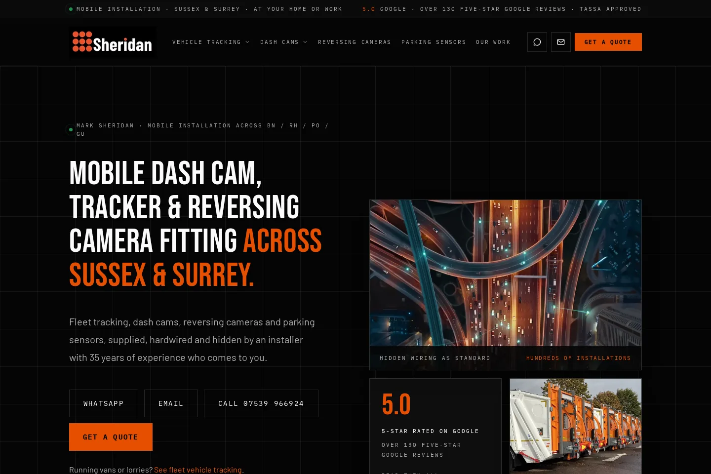 Sheridan Installations website shown at desktop size